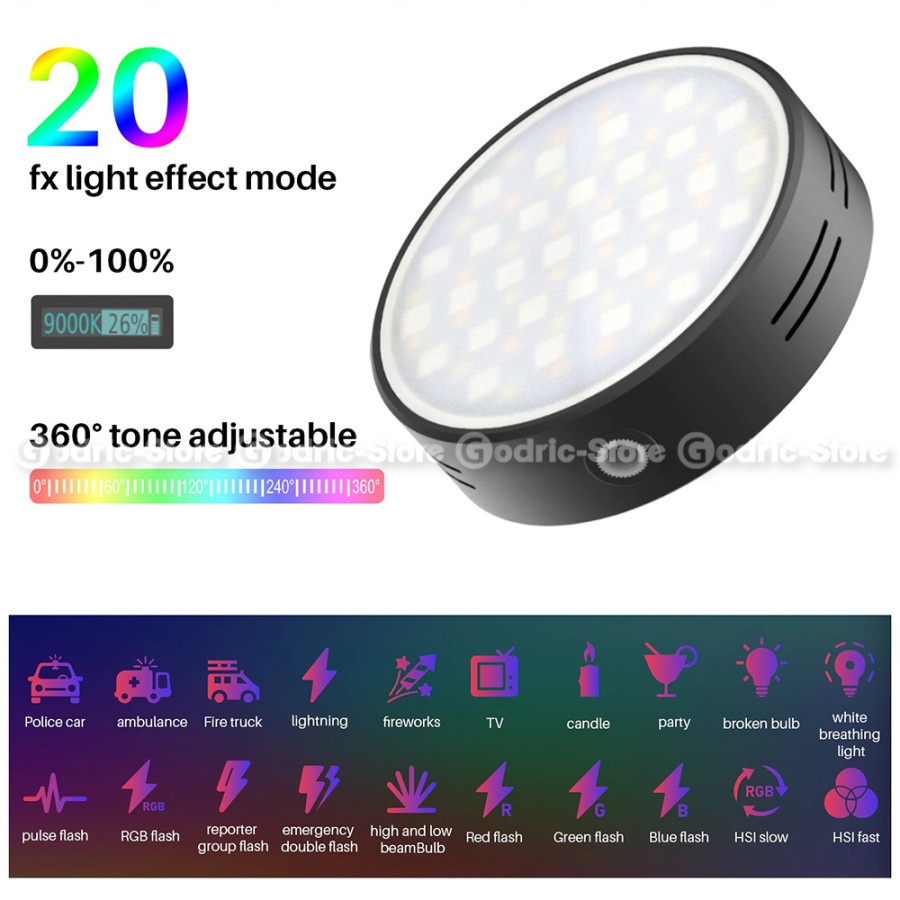 ULANZI R66 RGB 20 Light Effect Lampu Pocket LED Vlog Video Dimmable 9K