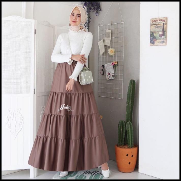 Rok Panjang Kekinian Muslim Remaja Wanita Ruffle Skirt Tumpuk Terbaru