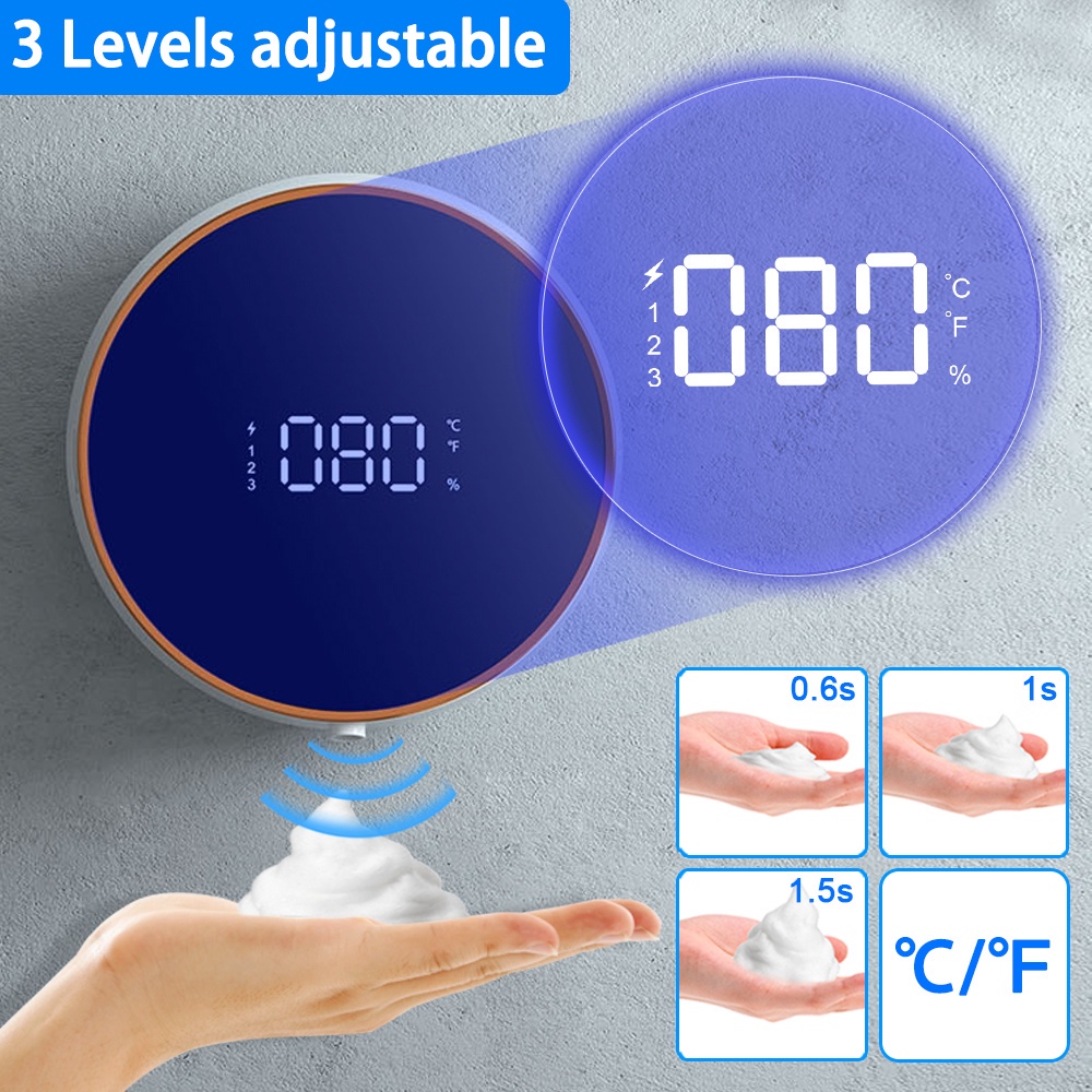 Dispenser Sabun Foam Otomatis Dengan Display Suhu Digital Tipe C Rechargeable Sensor Inframerah