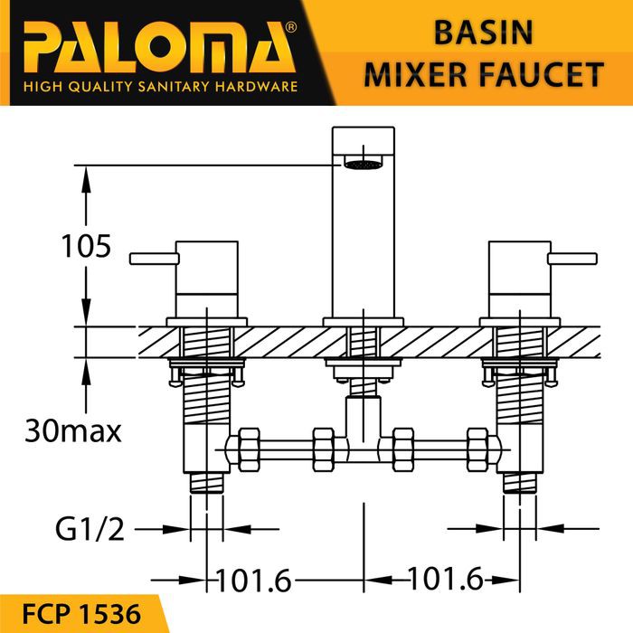 PALOMA FCP 1536 Keran Mixer Wastafel Cuci Tangan Panas Dingin Kran Air