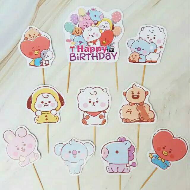 Satu set topper toper cake hiasan kue ulang tahun karakter bt21 baby