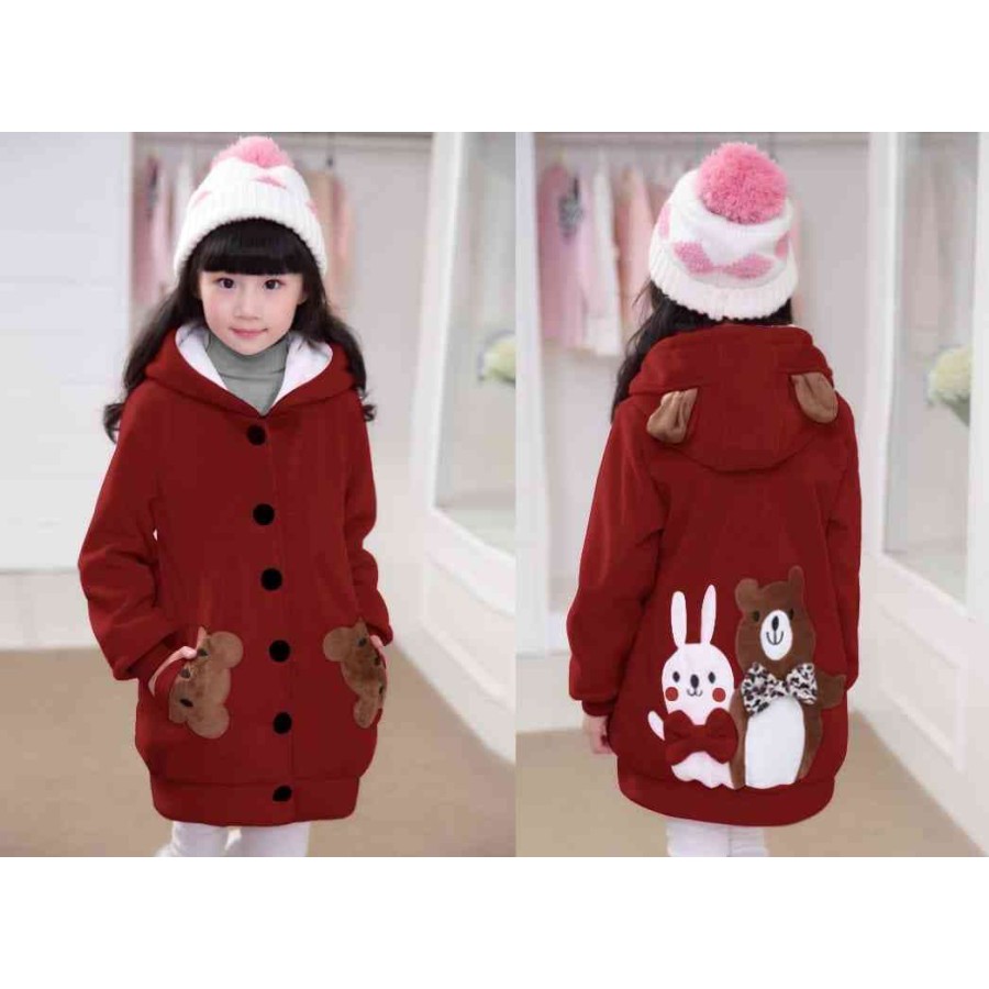 FMJ 245 Jaket Hoodie Kid Funny Lucu Maroon Anak Perempuan Wanita Cewek Babyterry Cantik Bear Rabbit