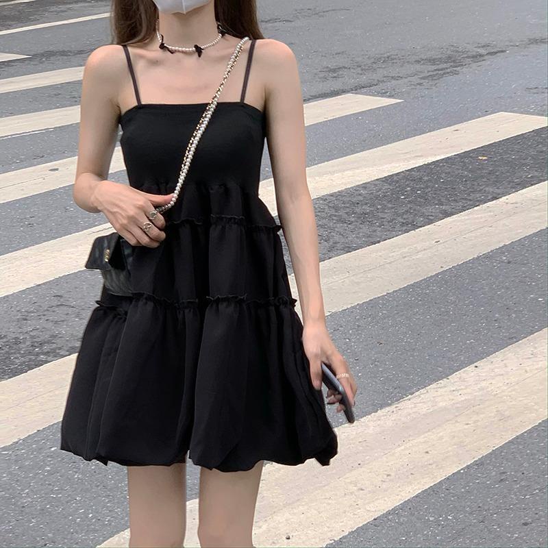 dress korean style sweet little black dress suspender dress summer girl small short skirt