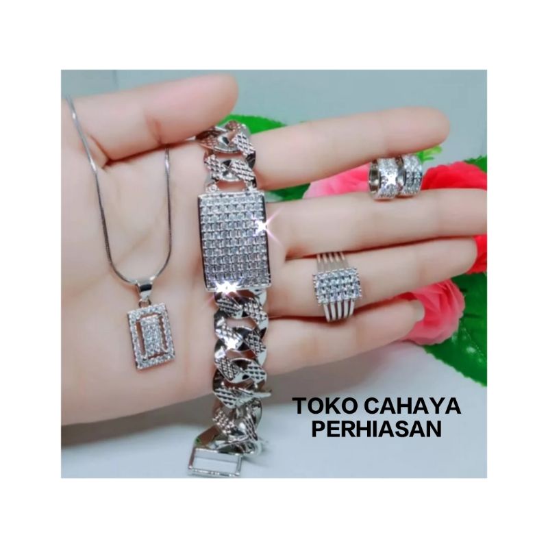 set perhiasan wanita silver motip terbaru silver permata kotak, perhisan xuping muraheriah,perhiasan