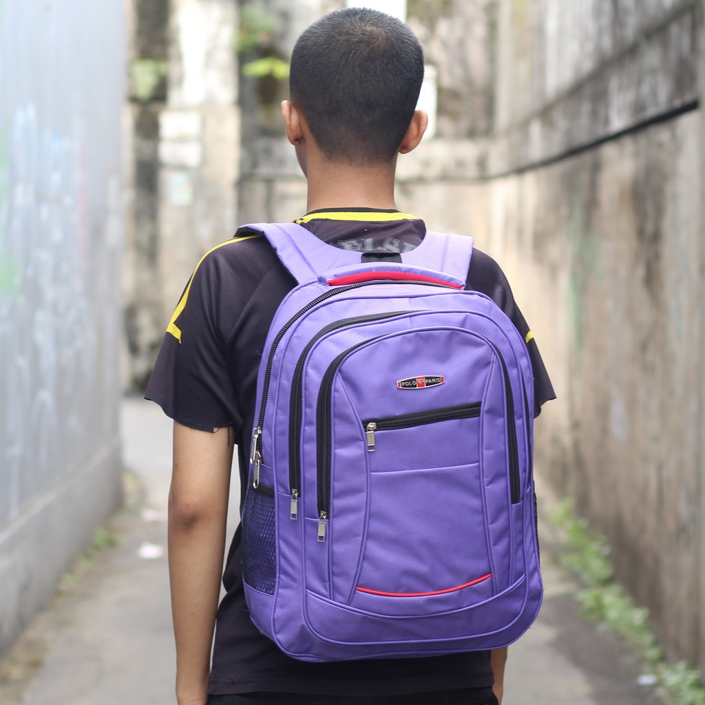 Tas Ungu Tas Polo D300 Tas Pria Tas Punggung Backpack Ransel Sekolah Slot Laptop Tebal Keren