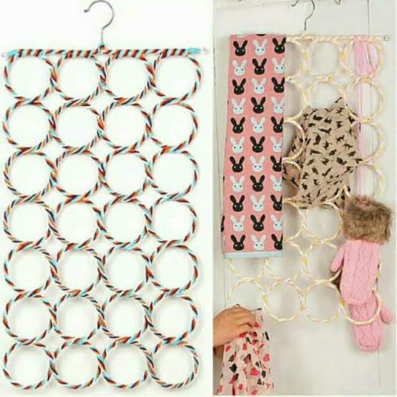 Hanger Hijab Organizer Ring Bulat Scarf Kerudung Syal Hanger 12 Ring dan 28 Ring