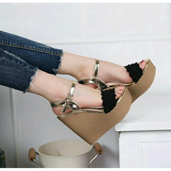 Wedges Wanita Fladeo Wedges Tali Wedges Cewek Wanita Tali Bahan  4341VF Sandal Wedges Rm01 Htm - H