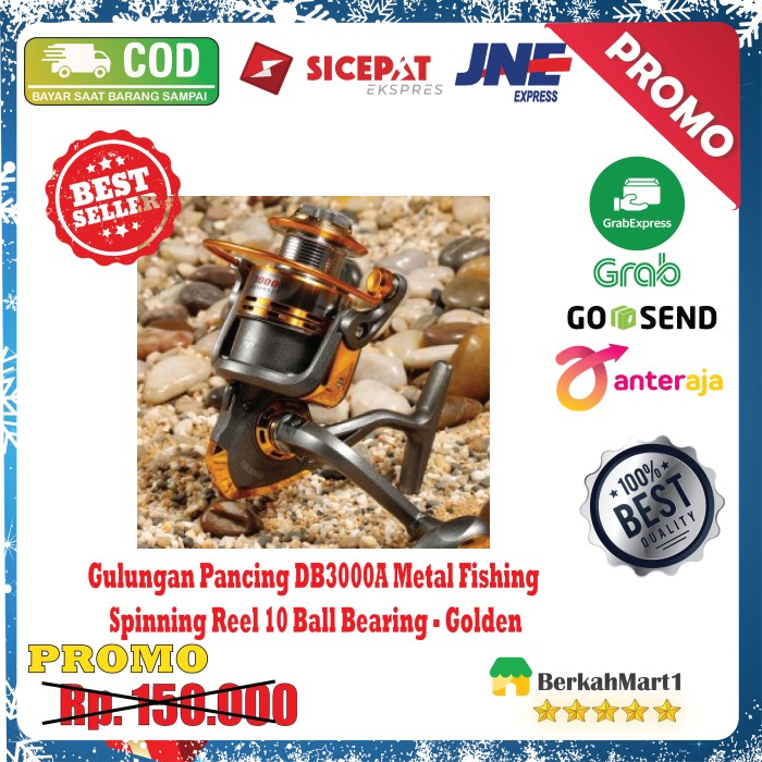 Reel Gulungan Pancing Metal Fishing Spinning Reel 10 Ball Gold