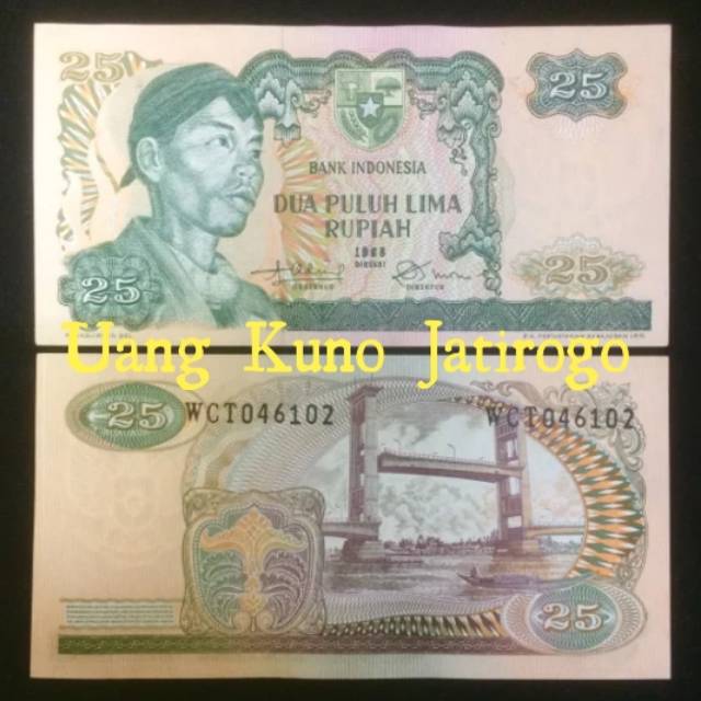 1 Lembar 25 Rupiah Seri Sudirman Tahun 1968 / Uang Kuno Indonesia