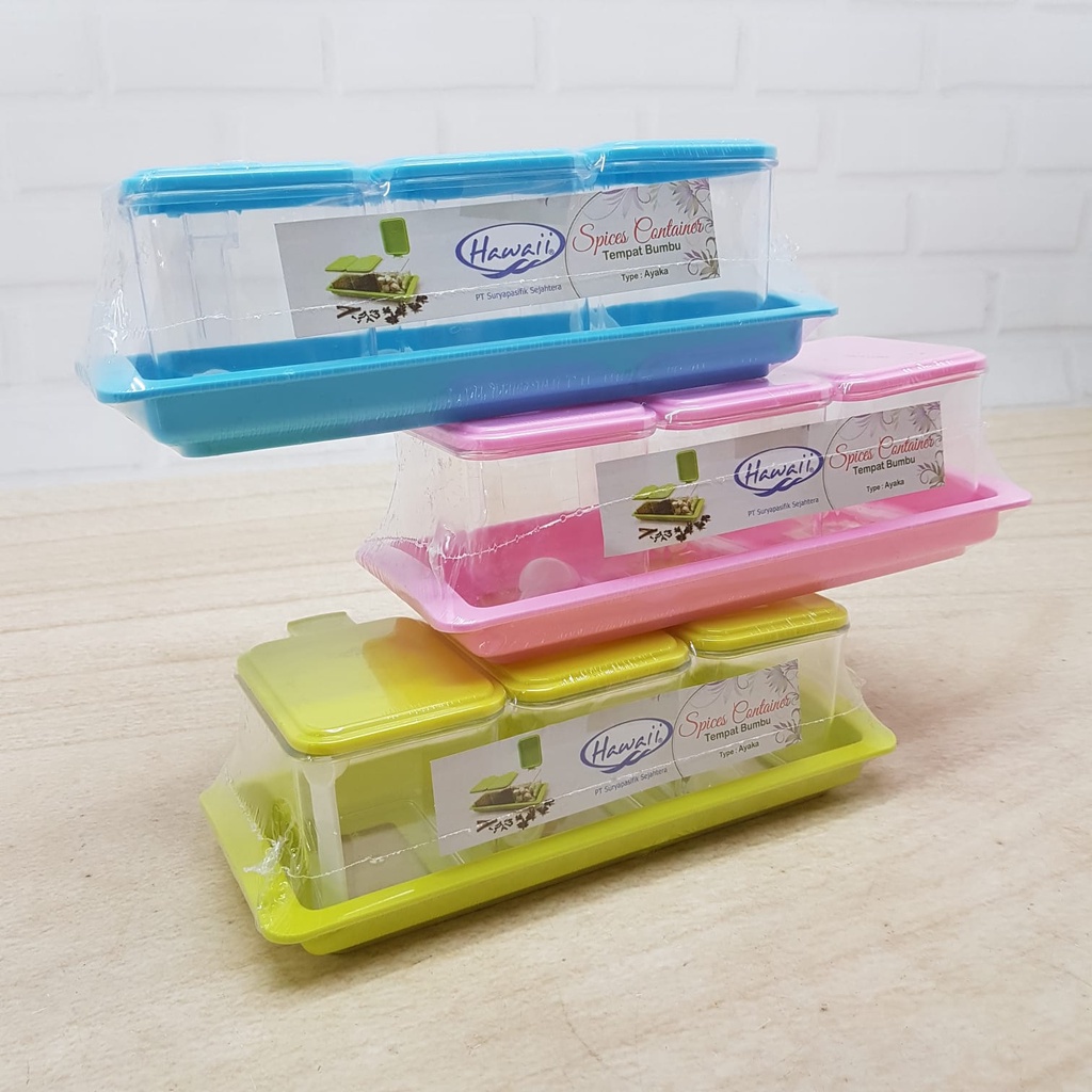 Tempat Bumbu Set Isi 3 Pcs Ayaka Hawaii / Toples Kotak Bumbu Dapur / Rak / Kitchen Set