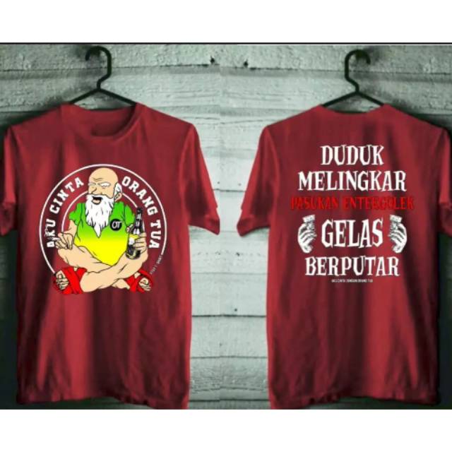 Kaos Distro Hossana OT Duduk melingkar gelas berputar merah