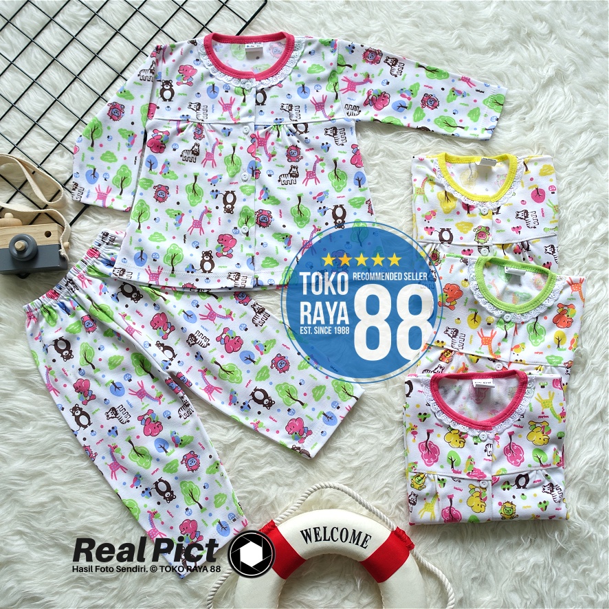 TOKO RAYA 88, Setelan Baju Bayi 3-18 Bulan, Motif Gajah Zebra DP, Kaos Piyama Anak Perempuan, Model 