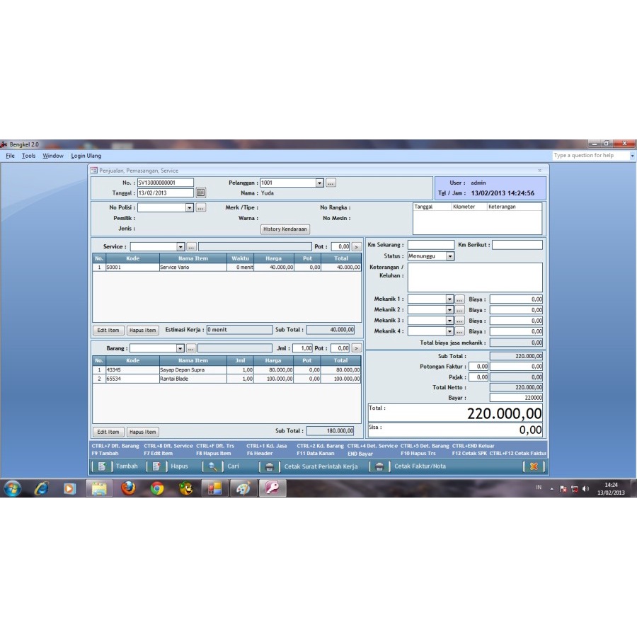 SOFTWARE PROGRAM BENGKEL 2.0 / SERVICE KENDARAAN &amp; PENJUALAN SPAREPART