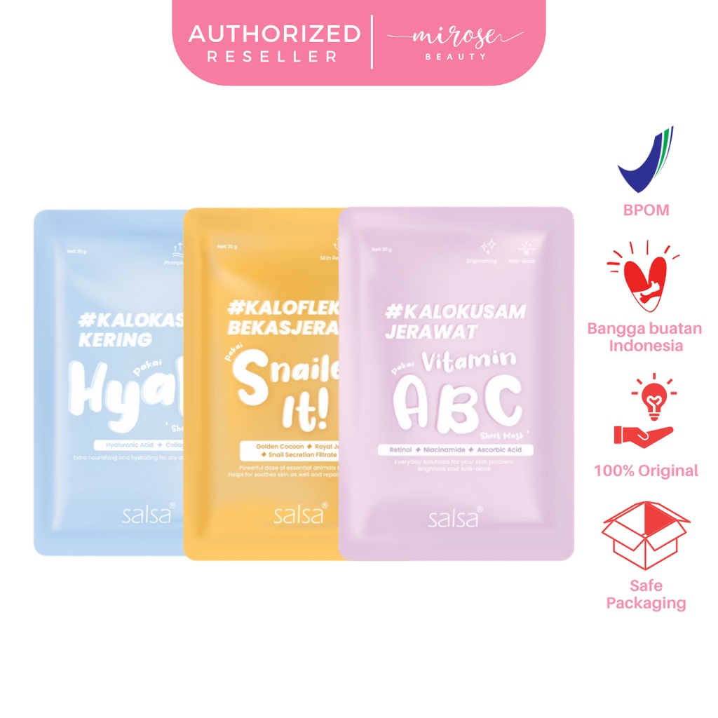 SALSA Sheet Mask - Masker Wajah Daily (Hyaluronic, Vitamin ABC, Snail)