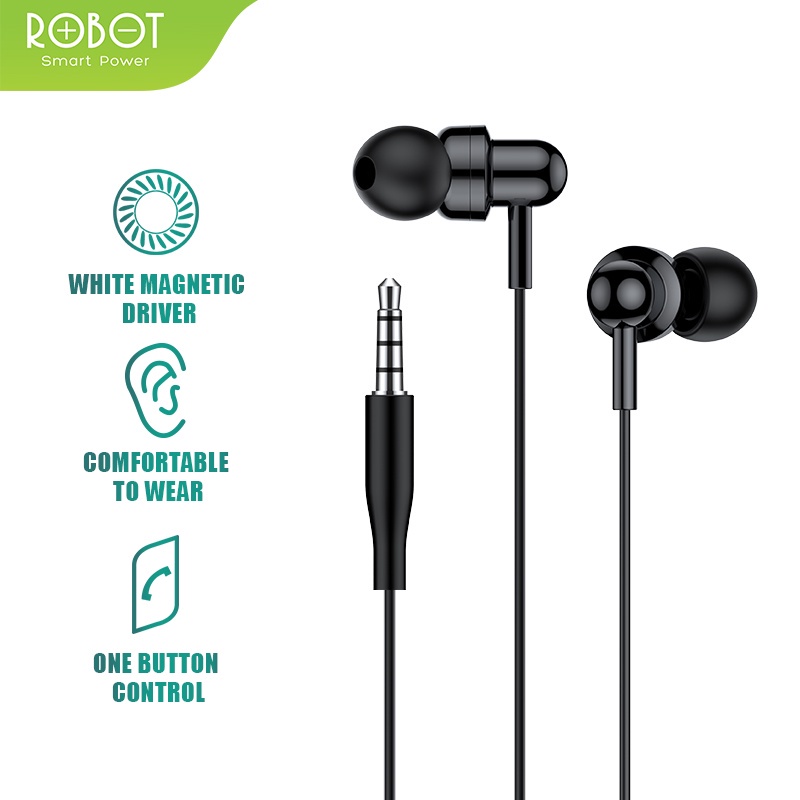 Headset Robot RE20 Wired Earphone Bass Smartphone Original - Garansi 1 Tahun