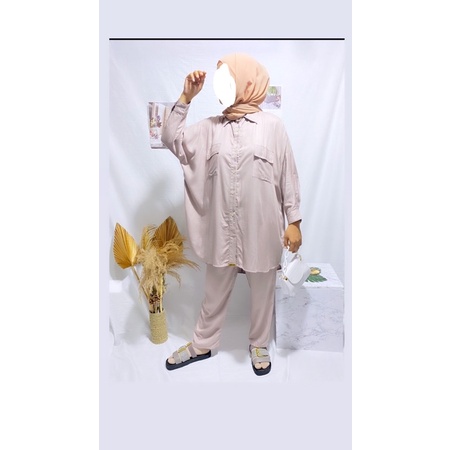 amalyah one set kemeja oversized kemeja batwing stelan piyama