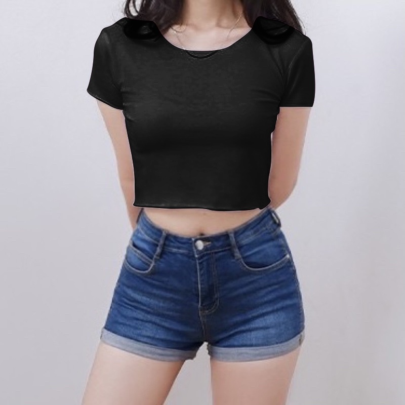 HOPYLOVY - Kaos Crop Wanita Polos bahan Katun super Comfy Starla