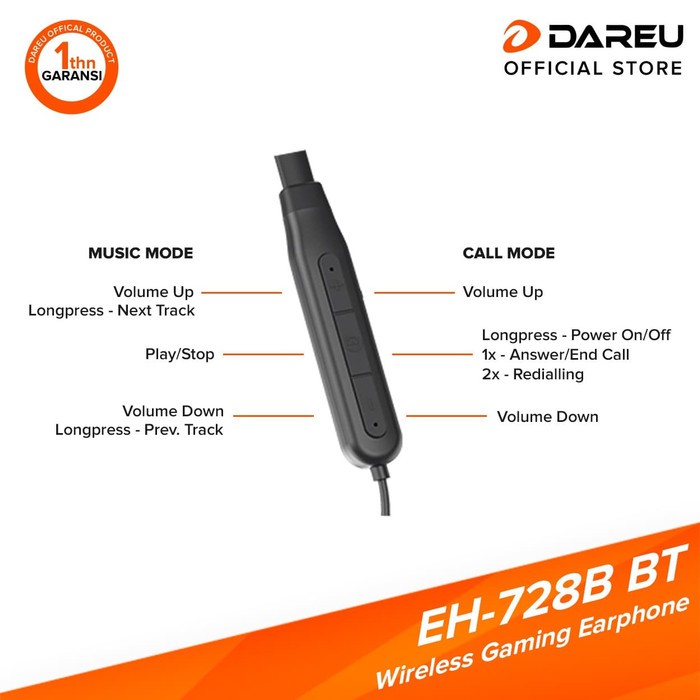 DAREU EH-728 Bluetooth Gaming Earphone Stereo Bass