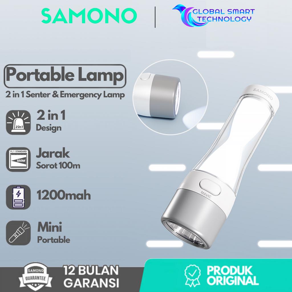 SAMONO SW-TRW04 Senter LED 2in1 Lampu Emergency Darurat Portable USB Rechargeable Long Battery Life 1200 mAh - Garansi Resmi 1 Tahun