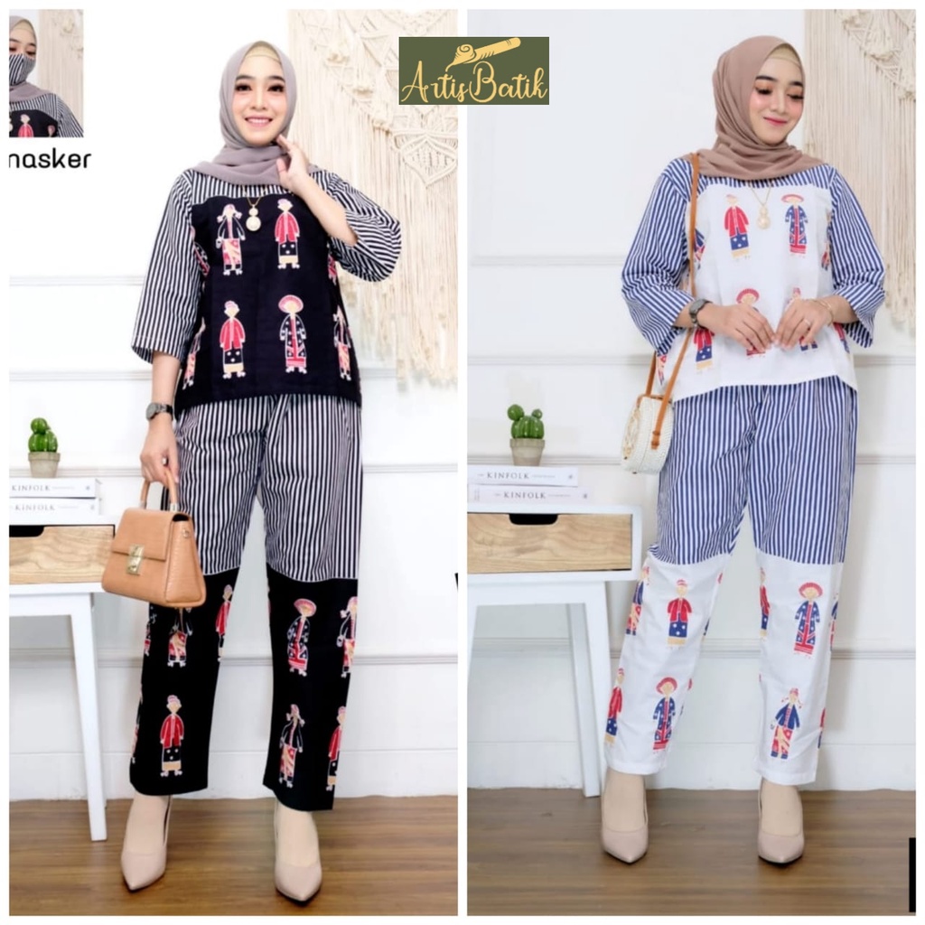 ONE YUMNA SET SETELAN SET CP MOTIF KARAKTER KATUN JAVANESE BATIK TRADISIONAL BIG SIZE  LOUNGEWEAR PA