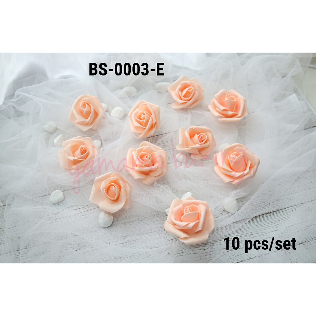 BS-0003-E Bunga mawar rose artificial palsu spon eva gabus orange muda yamama baking