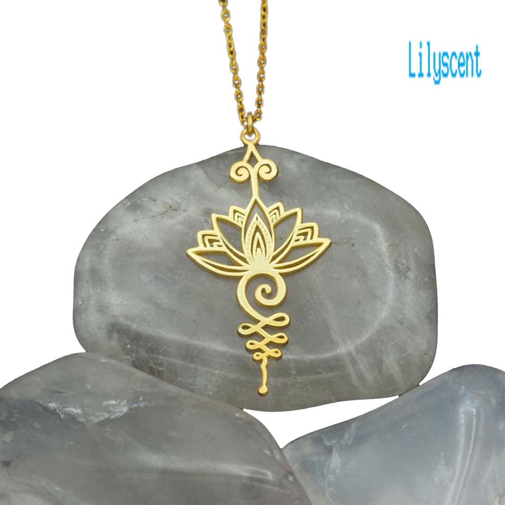 Kalung Liontin Lotus Geometris Bahan Logam Alloy Gaya Klasik Elegan Untuk Anak Perempuan