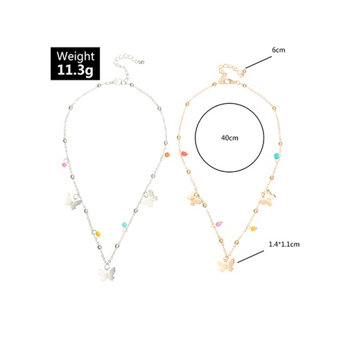 LRC Perhiasan Set Fashion Color Mixing Rice Bead Pendant Small Butterfly Alloy Necklace Set K37037