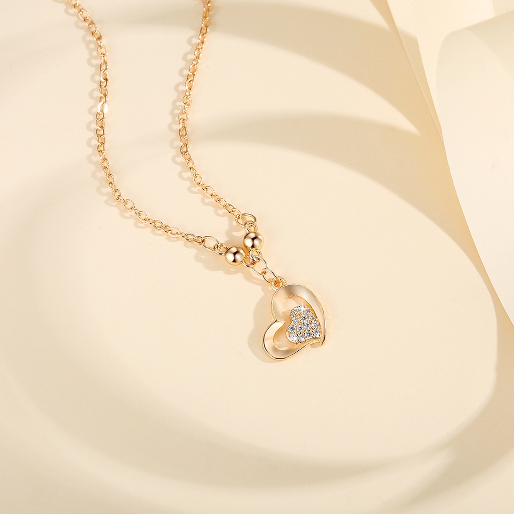 Y611 【Barang spot】Kalung Hati Wanita Titanium Anti Karat Gold Berlian Aksesoris Fashion Kalung Korea Murah