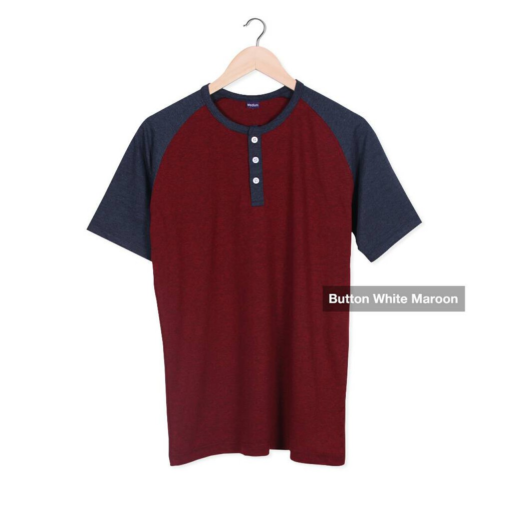 Kaos Polos Kancing Pria Grey Maroon – Kaos Henley Pria Button Abu Marun