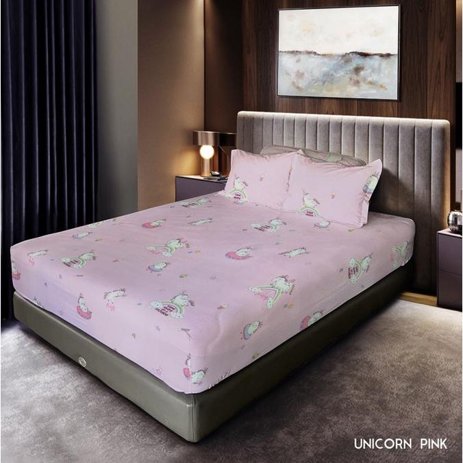 Celina by King Rabbit 100% Cotton Silk Sprei 120x200 cm Unicorn Pink Termurah