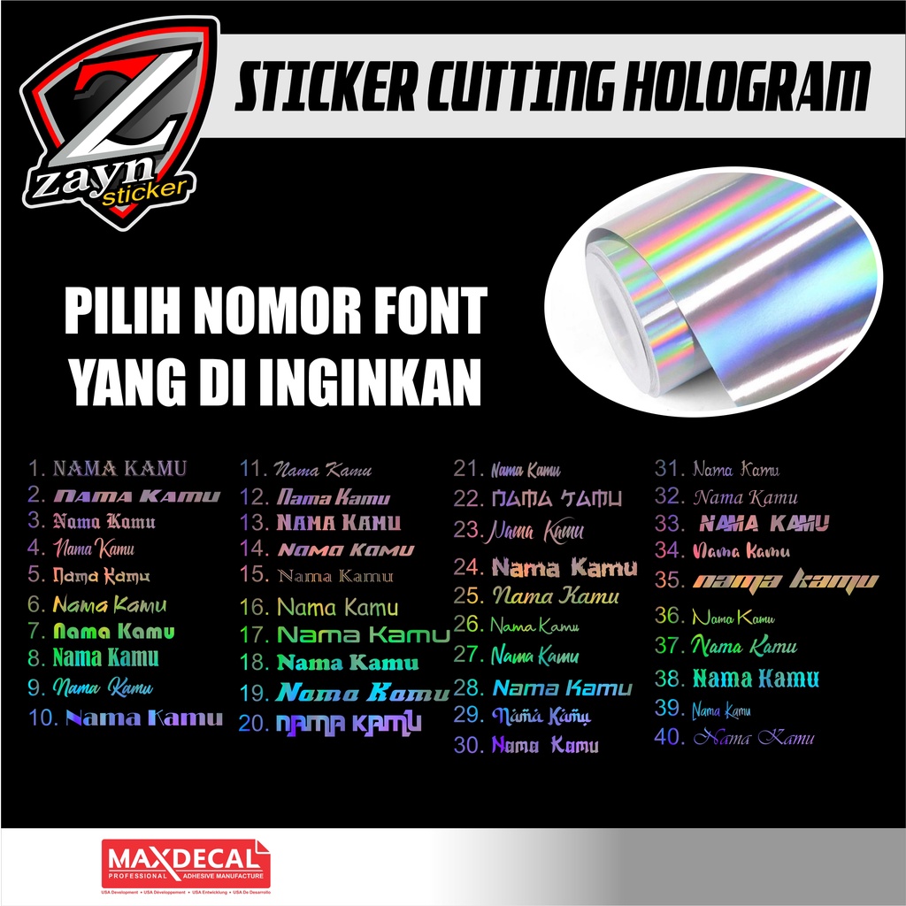 TERMURAH, STICKER STIKER CUTTING NAMA DLL HOLOGRAM SATUAN TANPA MIN ORDER