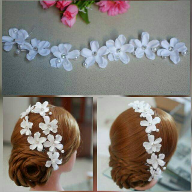 Hair piece panjang bunga (putih)