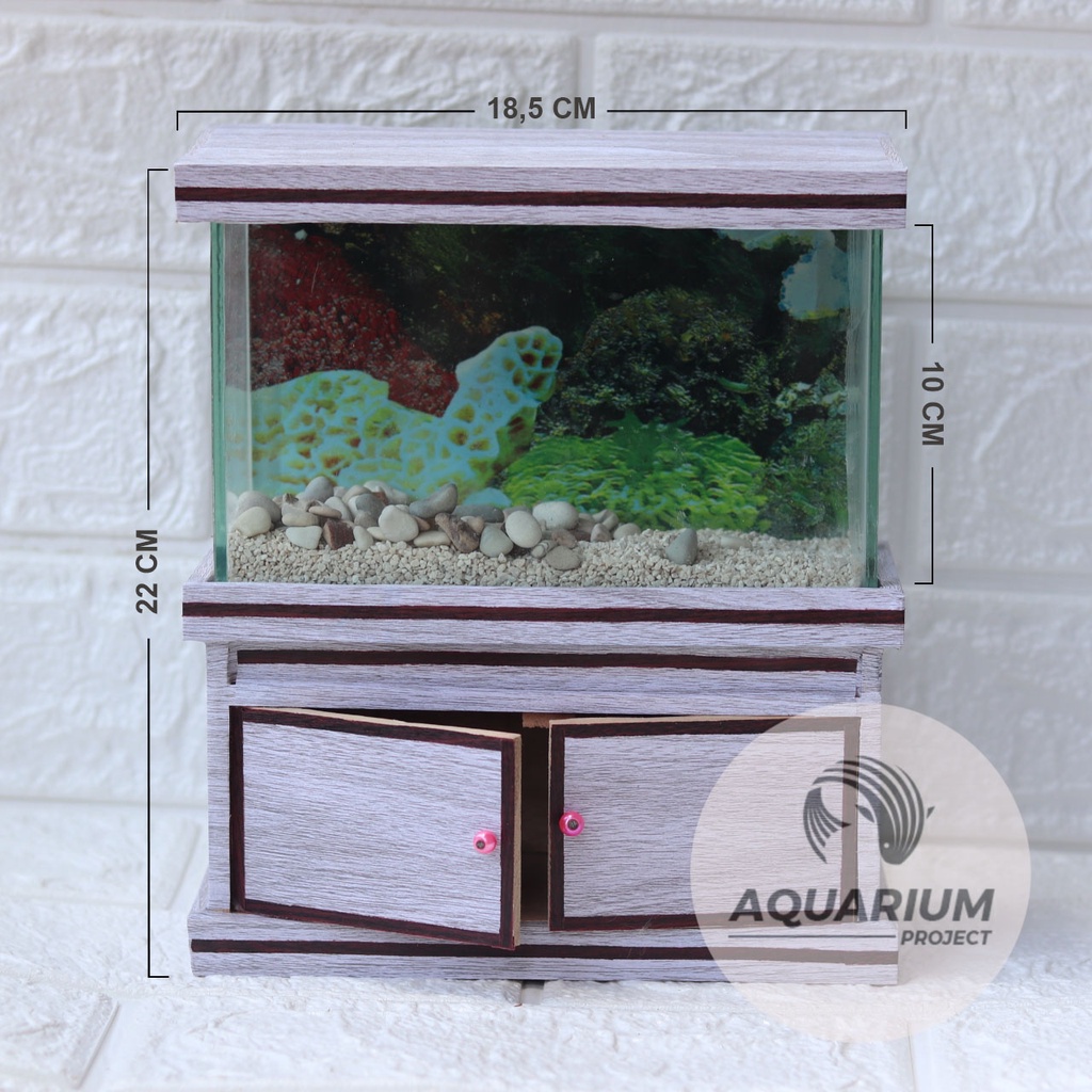 AQUARIUM MINI Motif Kayu Abu Ikan Cupang atau Ikan Kecil  FULL SET & KABINET (free pasir atau batu h