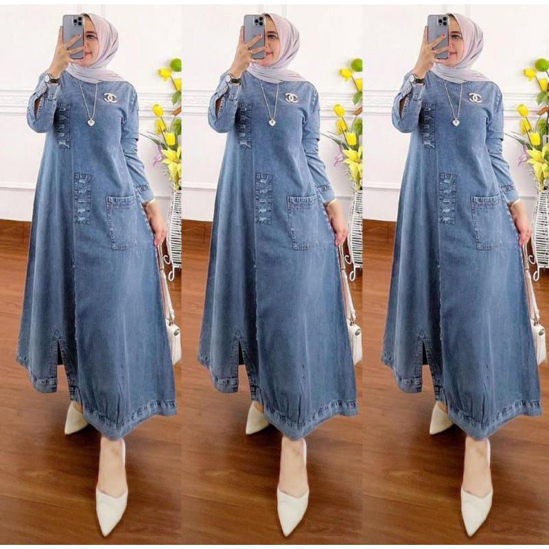 DRESS MUSLIM, baju wanita, baju gamis, dress, gamis, Baju gamis jeans,   fashion wanita, Ghaitsa midi