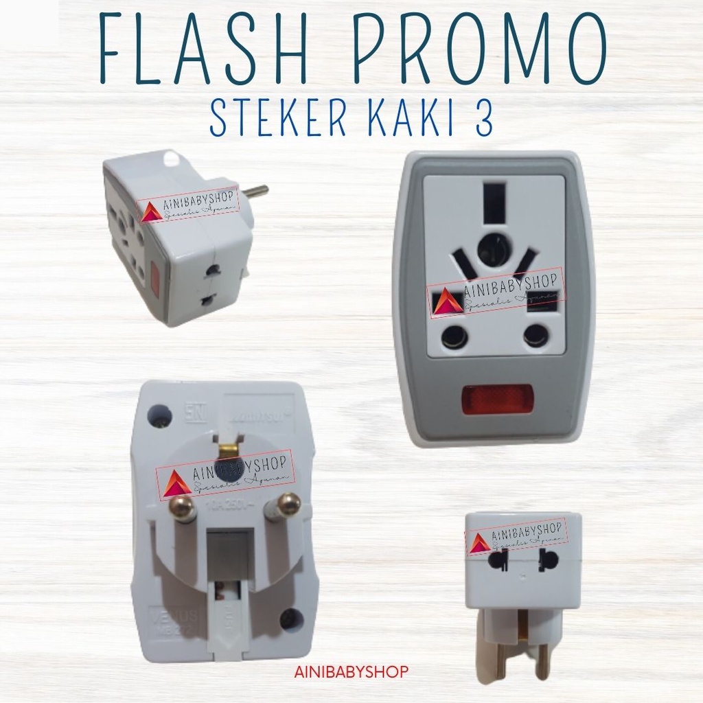 STEKER kaki tiga / Sambungan kaki tiga / sambungan colokan kaki tiga / konektor mesin ayun ainibabyshop FLASH PROMO