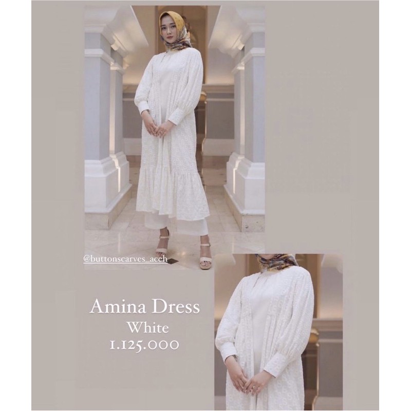amina dress white XL buttonscraves benang jarum