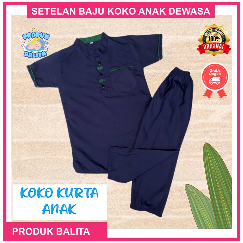 Setelan Baju Koko Anak Set Koko Kurta Anak Usia 6-12 Tahun Lengan Pendek Motif Polos Terlaris