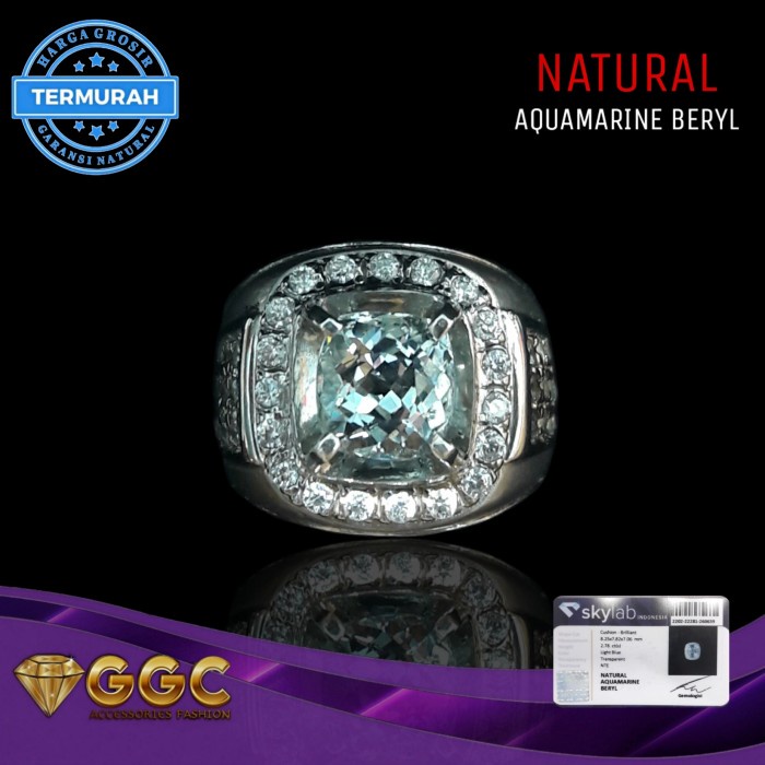 Cincin Batu Permata Natural Aquamarine Beryl Original - Request Ukuran
