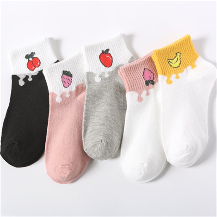 MURMURE.ID | 5PCS KAOS KAKI WANITA IMPORT ALA KOREA ISI 5 PCS ANKLE SOCK 5IN1 CS031-FRUIT ICE CREAM