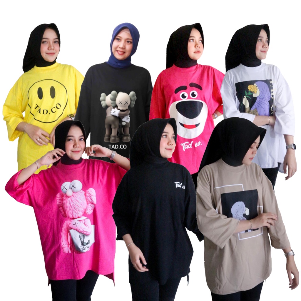 Kaos Oversize Wanita Karakter Top Hijab Model Penguin Premium