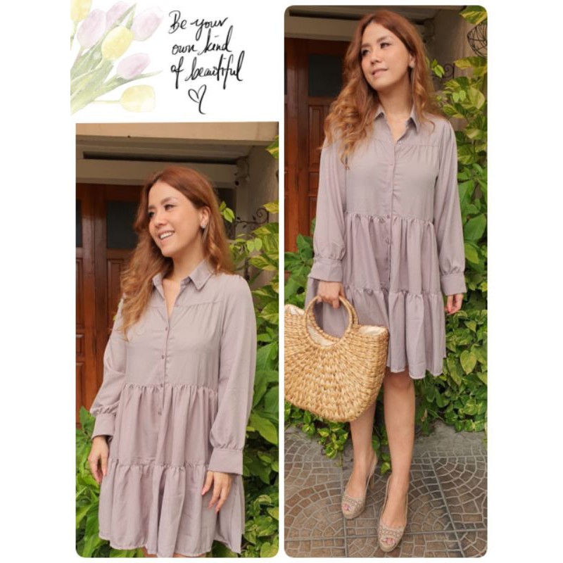 Flowy grey shirt dress