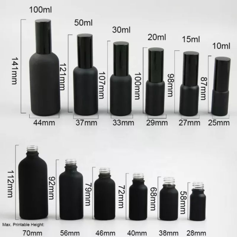Botol Spray Kaca 20ml / 30ml / 50ml Hitam Matte