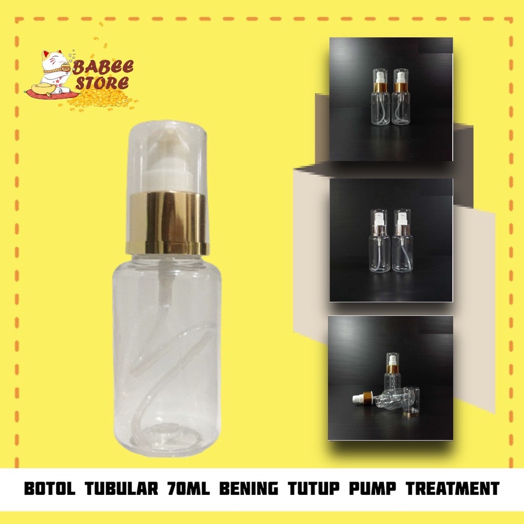 BOTOL TUBULAR 70ML CLEAR PUMP TREATMENT GOLD SILVER / BOTOL PLASTIK KEMASAN KOSMETIK