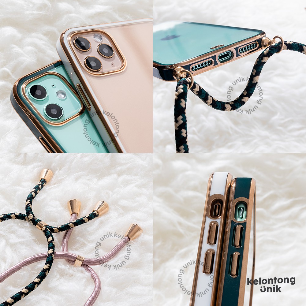 (Seri 2) For iPhone - Anti Crack Gold Plating Lanyard Case/ Sling Case Tali