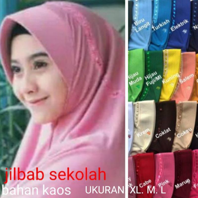 Jilbab Serut Instan Sekolah Bahan Kaos Ukuran XL, L, M/ kerudung sekolah innova serut atas hemmy