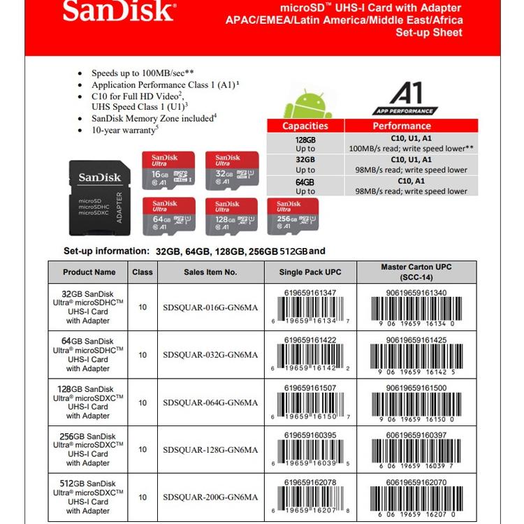 [KODE PRODUK ARSEI5065] SanDisk Memory Card Micro SD 16/32/64/128/256GB CLASS 10 to 100Mbps MicroSD 
