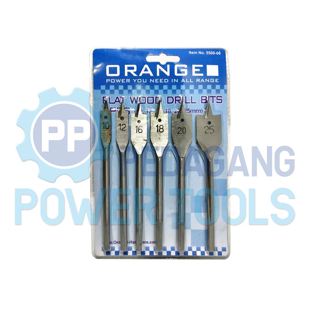 ORANGE 6 PCS MATA BOR KAYU KIPAS SET LUBANG BULAT FLAT WOOD DRILL BITS