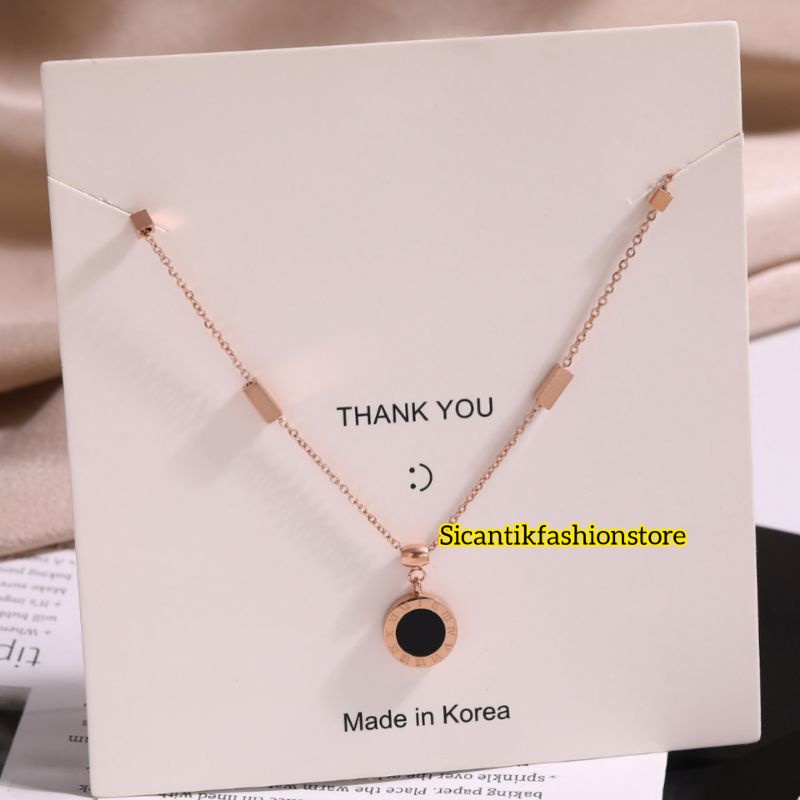 Kalung Wanita Rose Gold Titanium Liontin Angka Romawi Bolak balik Terbaru Terlaris Anti Karat selamanya Kalung Titanium Wanita Kekinian Mewah Kalung Wanita Korea Liontin Angka Romawi