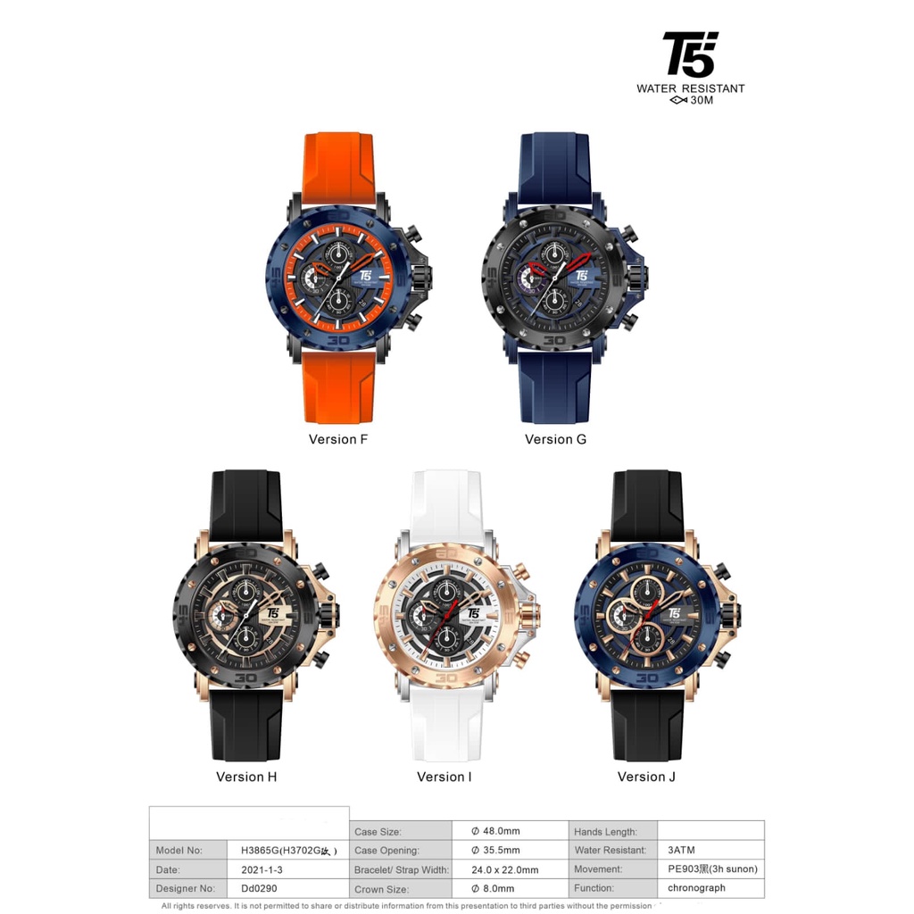 JAM TANGAN PRIA KARET T5 H3865G 3865 ORIGINAL QUARTZ CRONO GARANSI 1 TH