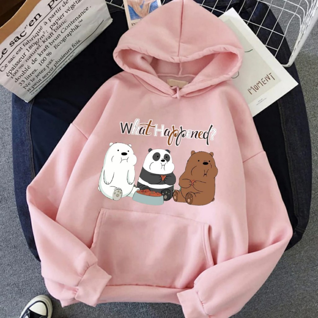 Hoodie Wanita Gambar Bears Oversize Korean Style Sweater Murah Tebal Xxl Kekinian Lilac Panda Boba